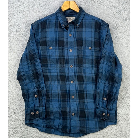 Duluth Trading Co Mens Flannel Shirt Medium Blue Plaid Free Swingin Relaxed NEW - Picture 1 of 9